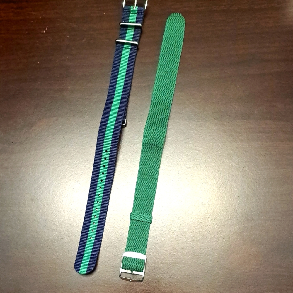 Green and Green And Blue Striped Men's Nylon Watch Straps 20mm